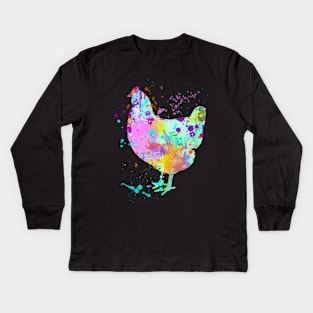 Chicken Watercolor Splash Art Love Chickens Kids Long Sleeve T-Shirt